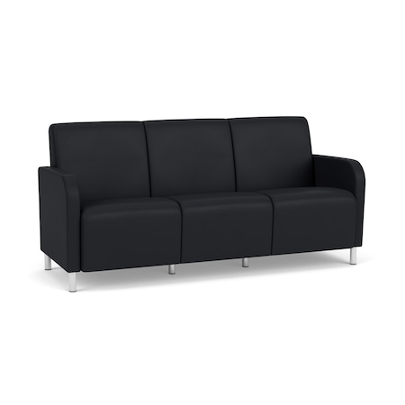 Lesro Siena Lounge Reception 3 Seat Tandem Seating No Center Arms, Brushed Steel, MD Black Upholstery SN3101